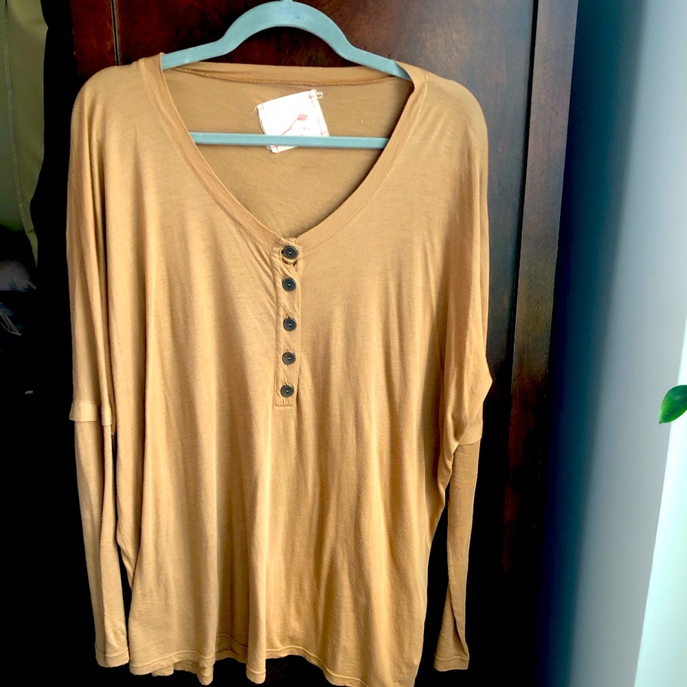 DAFTBIRD Longsleeved Henley Tee KHAKI small